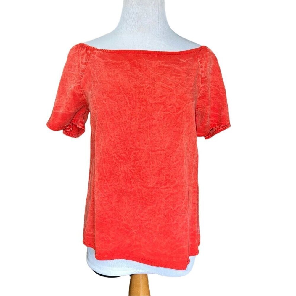 Project Social T Los Angeles Short Sleeve Smocked Top Blouse Women S Red Orange